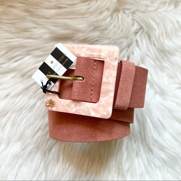 New! Very Rare LELE SADOUGHI Marble Acetate Buckle Suede Belt in Blush - Picture 3 of 9